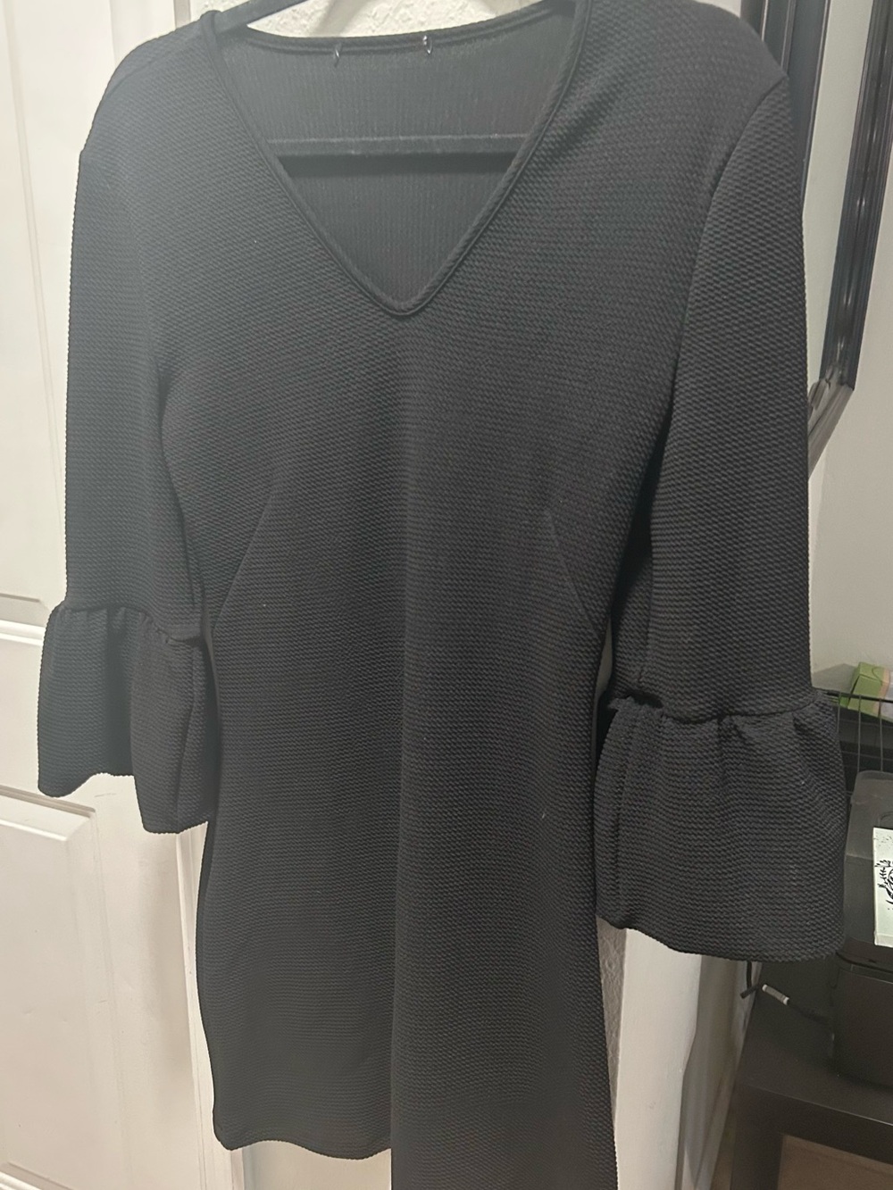 Classic Black V-Neck Bell Sleeve Dress